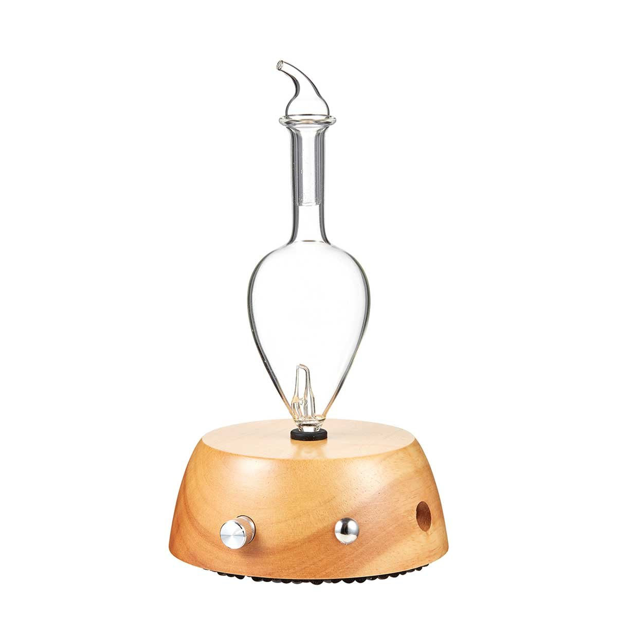 Organic Aromas Elegance diffuser front view with glass nebulizer for strong, pure diffusion.