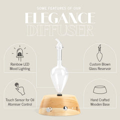 Organic Aromas Elegance diffuser rainbow-light option for mood-enhancing ambiance.