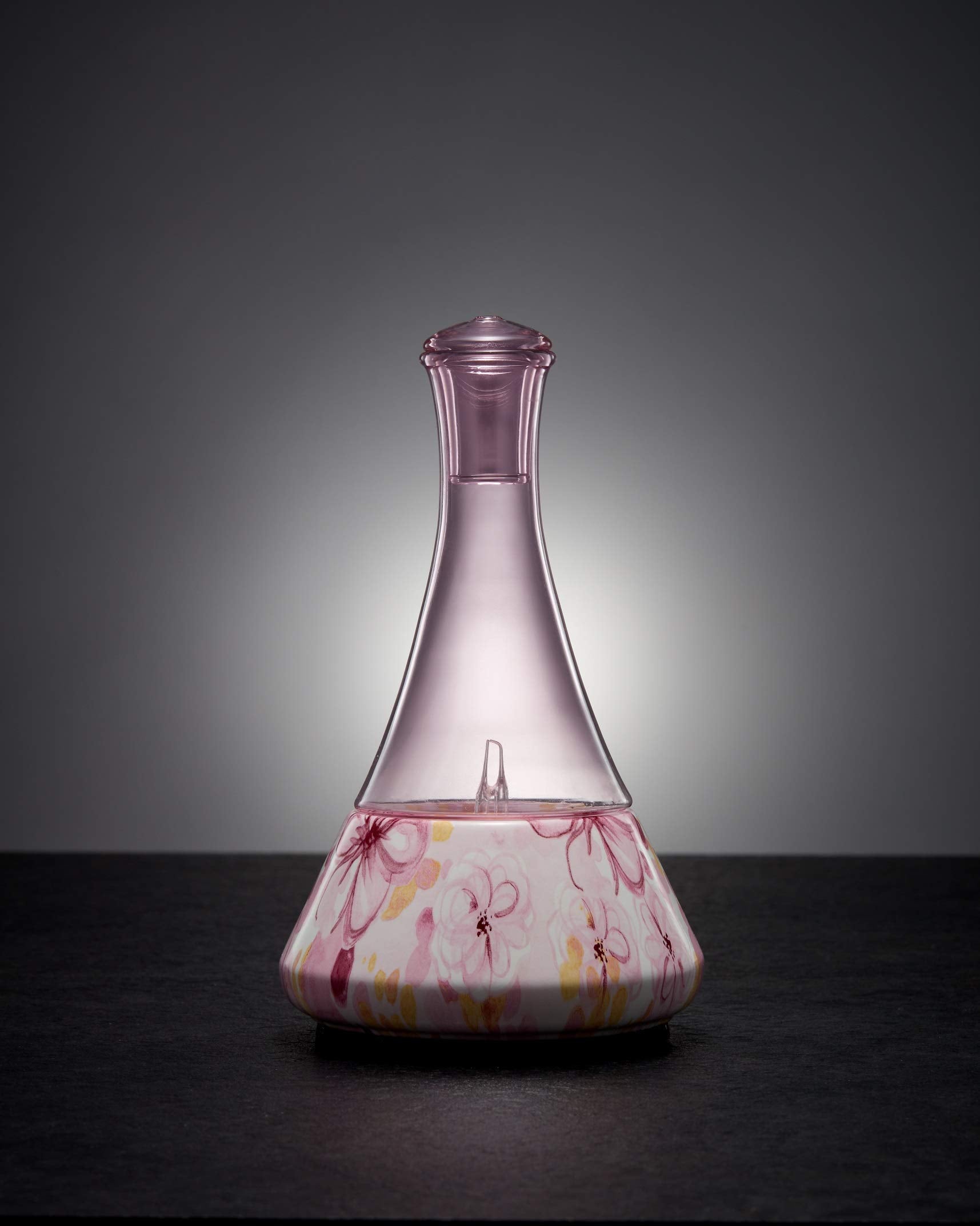 Organic Aromas Opulence pink hand-blown glass reservoir diffuses fragrance gracefully