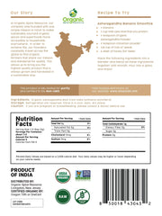 Back view of packaging showing product details for Ashwagandha powder