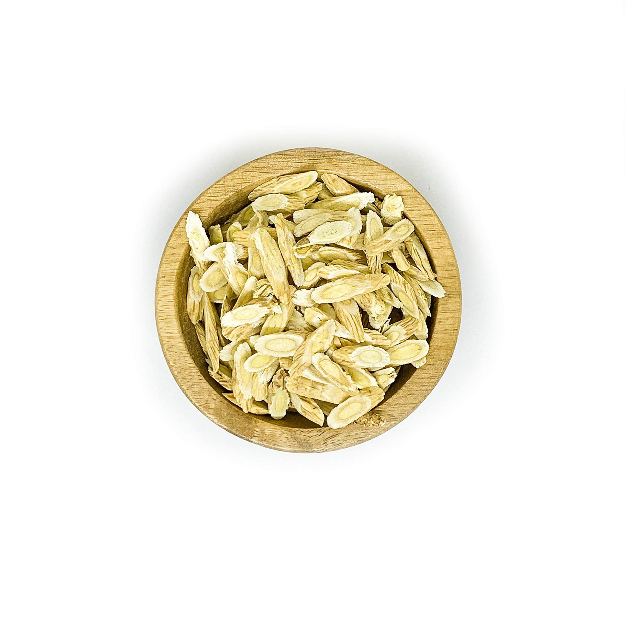 Astragalus root slices arranged for infusion