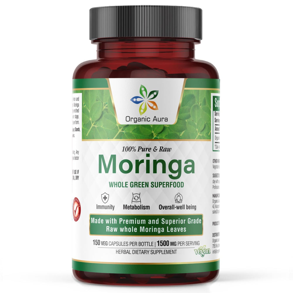 Organic Aura Moringa Leaf Capsules bottle front view