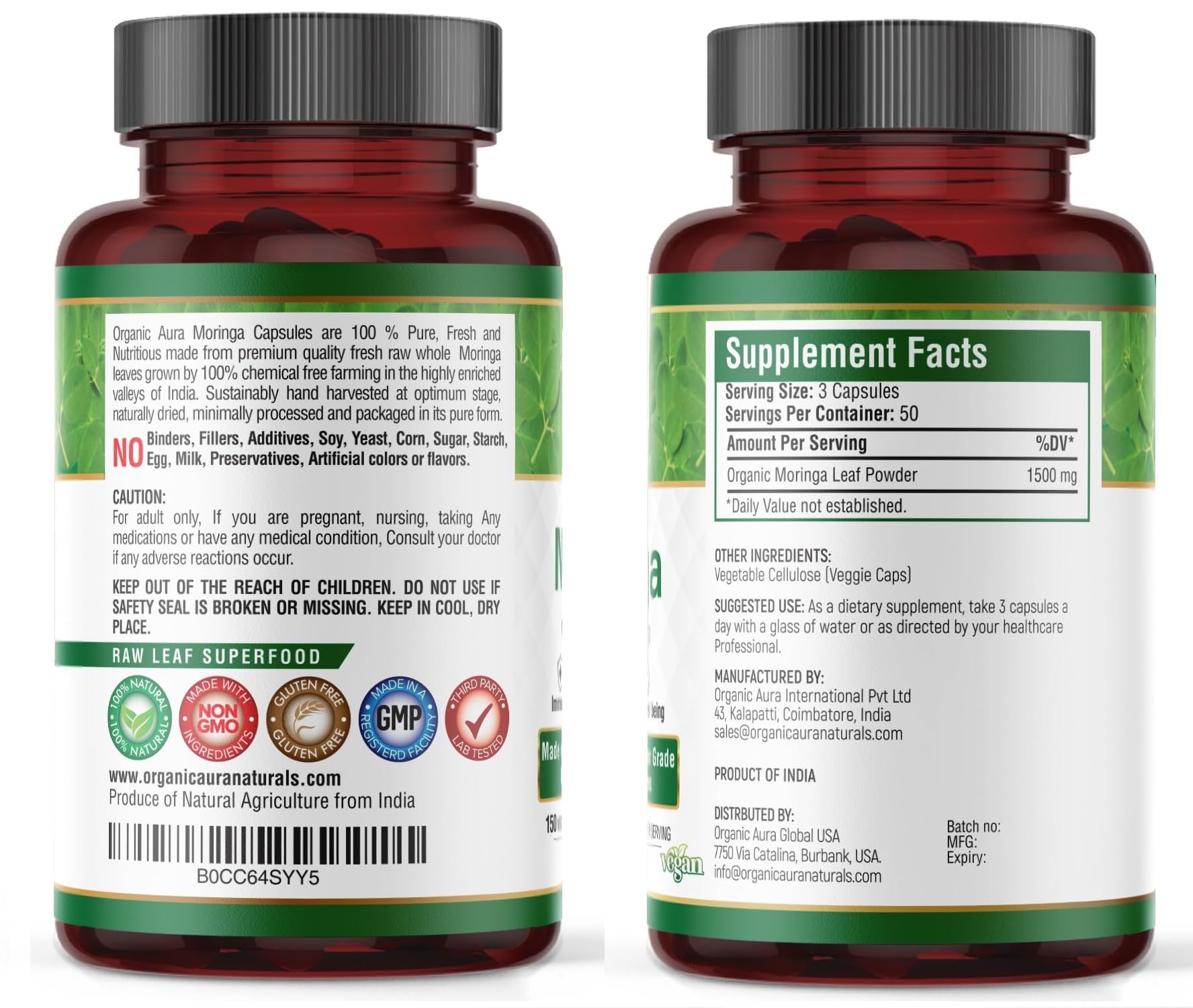 Moringa leaves and powder illustration