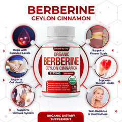 Label ingredients panel showing Organic Berberine and Ceylon Cinnamon 2175mg