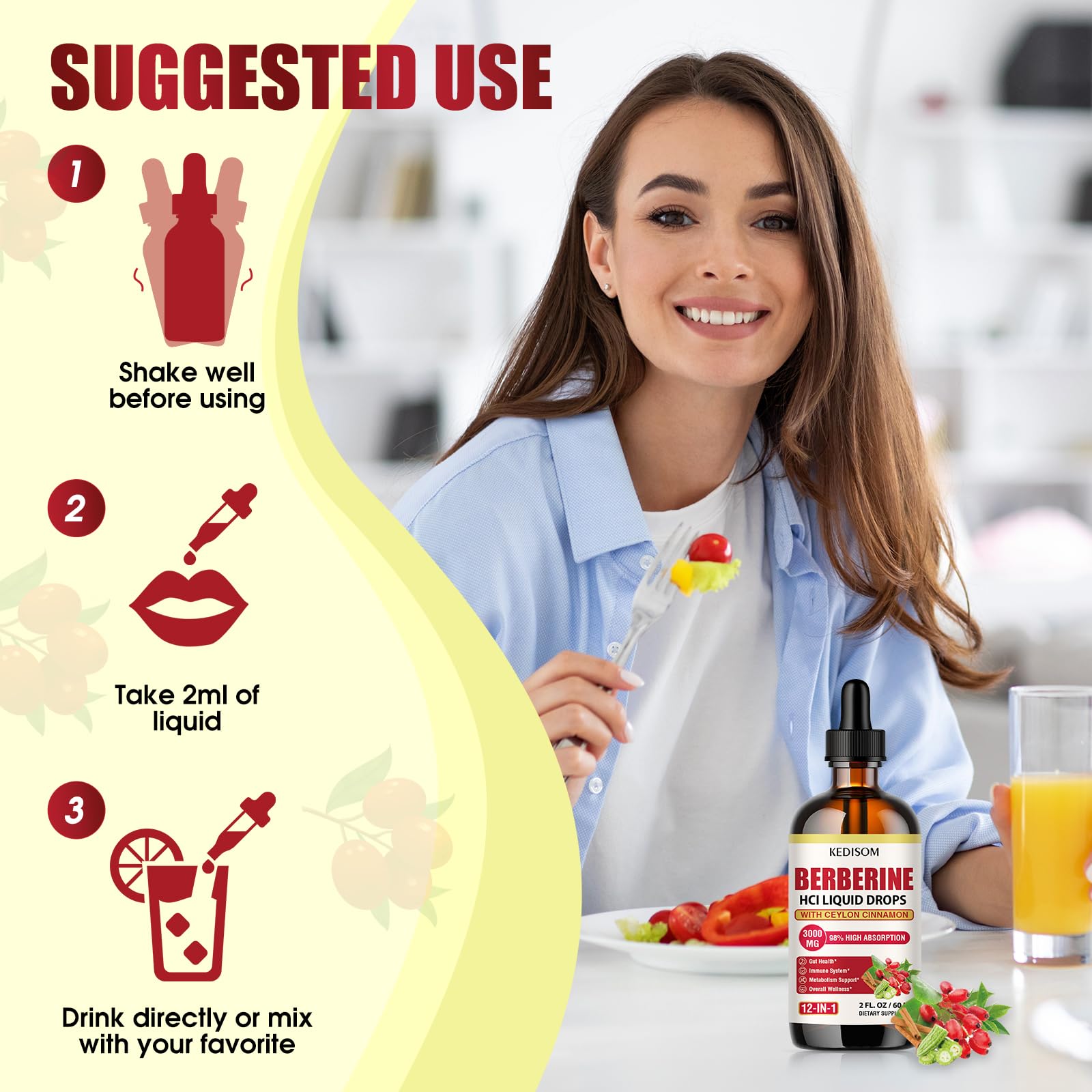 Close-up of organic berberine plant-based liquid formula.
