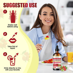 Close-up of organic berberine plant-based liquid formula.