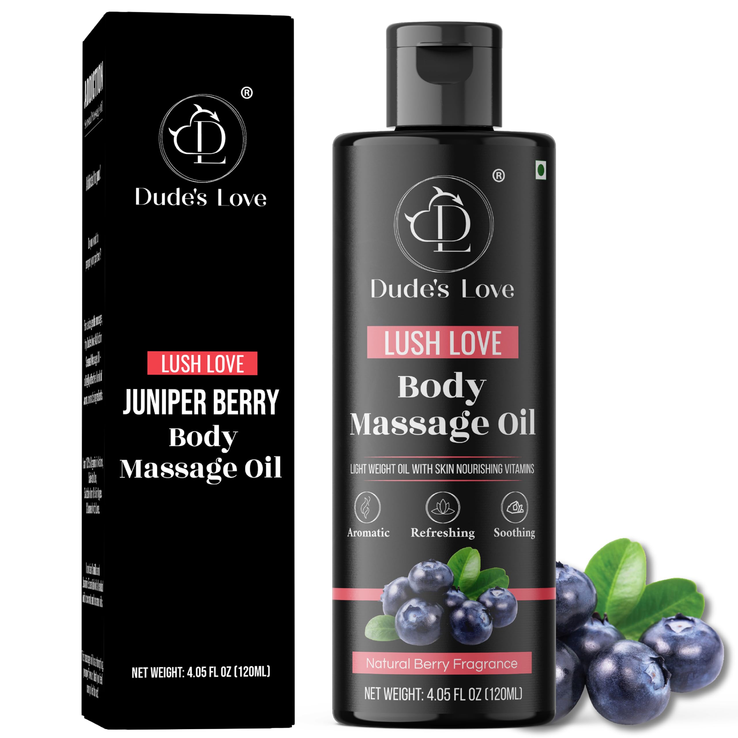 Bottle of Organic Berry Full Body Massage Oil 4.05 fl oz on white background