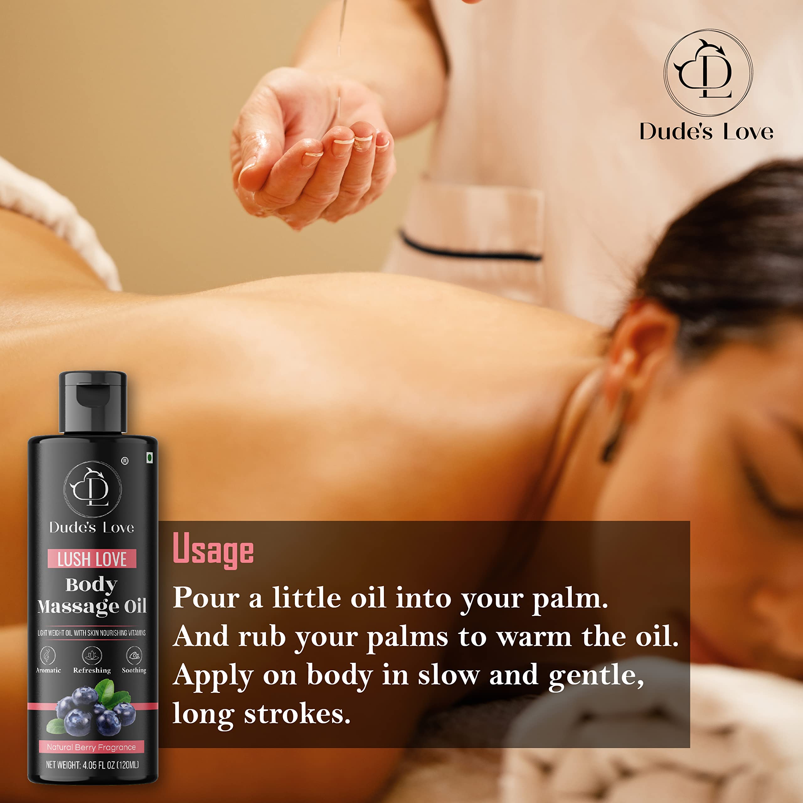 Spa setup with massage oil on a wooden surface