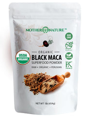 Front view of Organic Black Maca Root Powder 16 oz bag