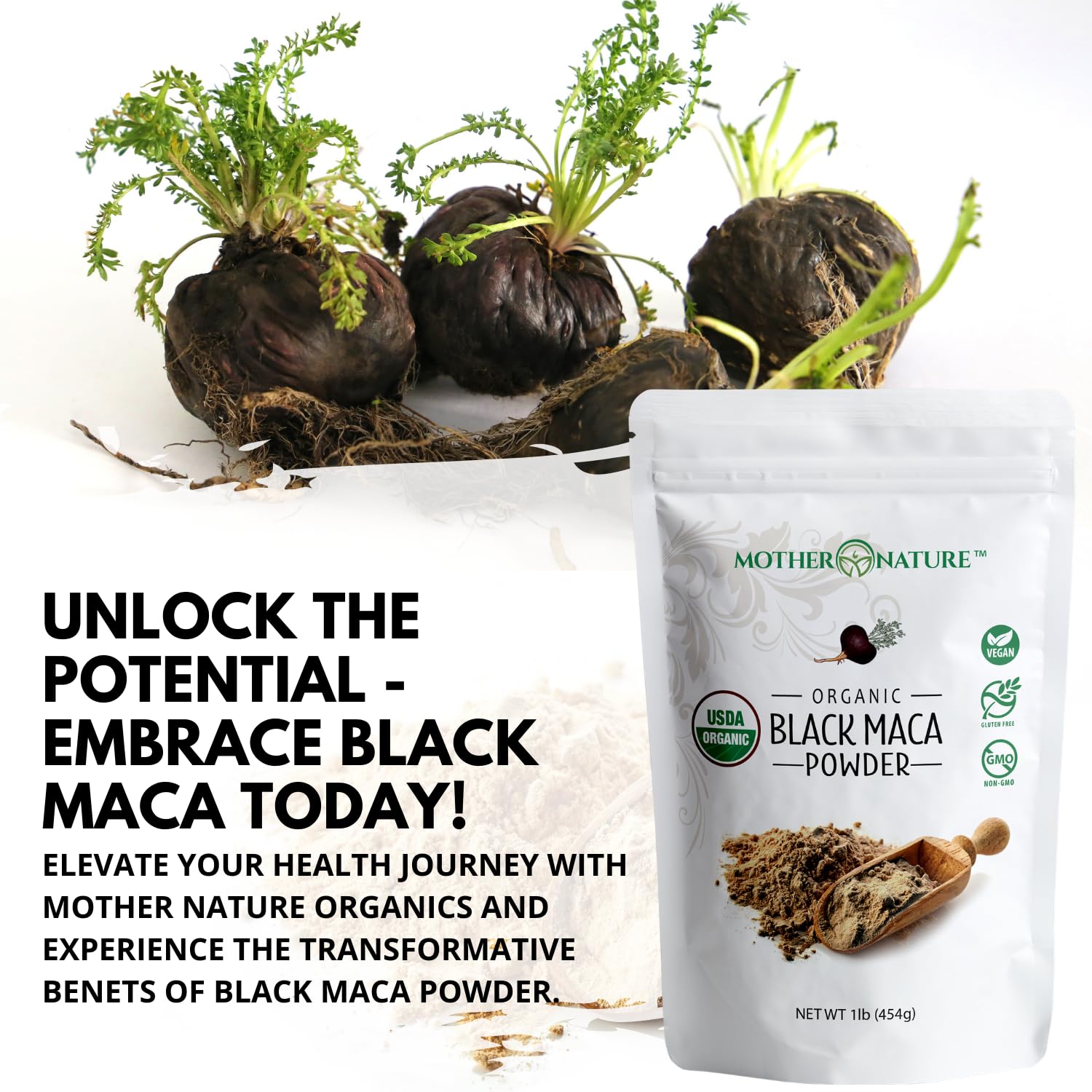 Serving suggestion of Organic Black Maca Root Powder in a glass