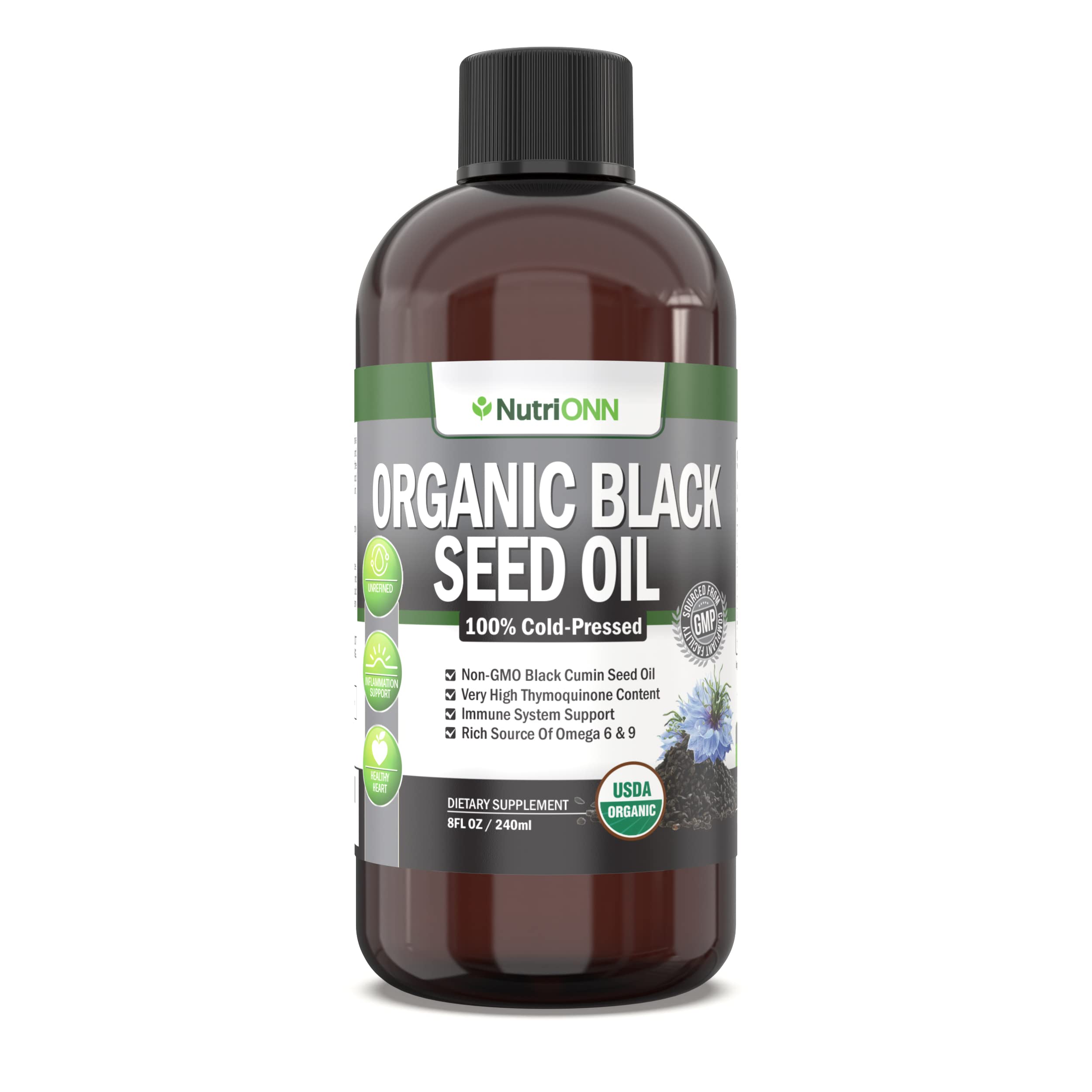 8 oz bottle of Organic Black Seed Oil in a PET bottle
