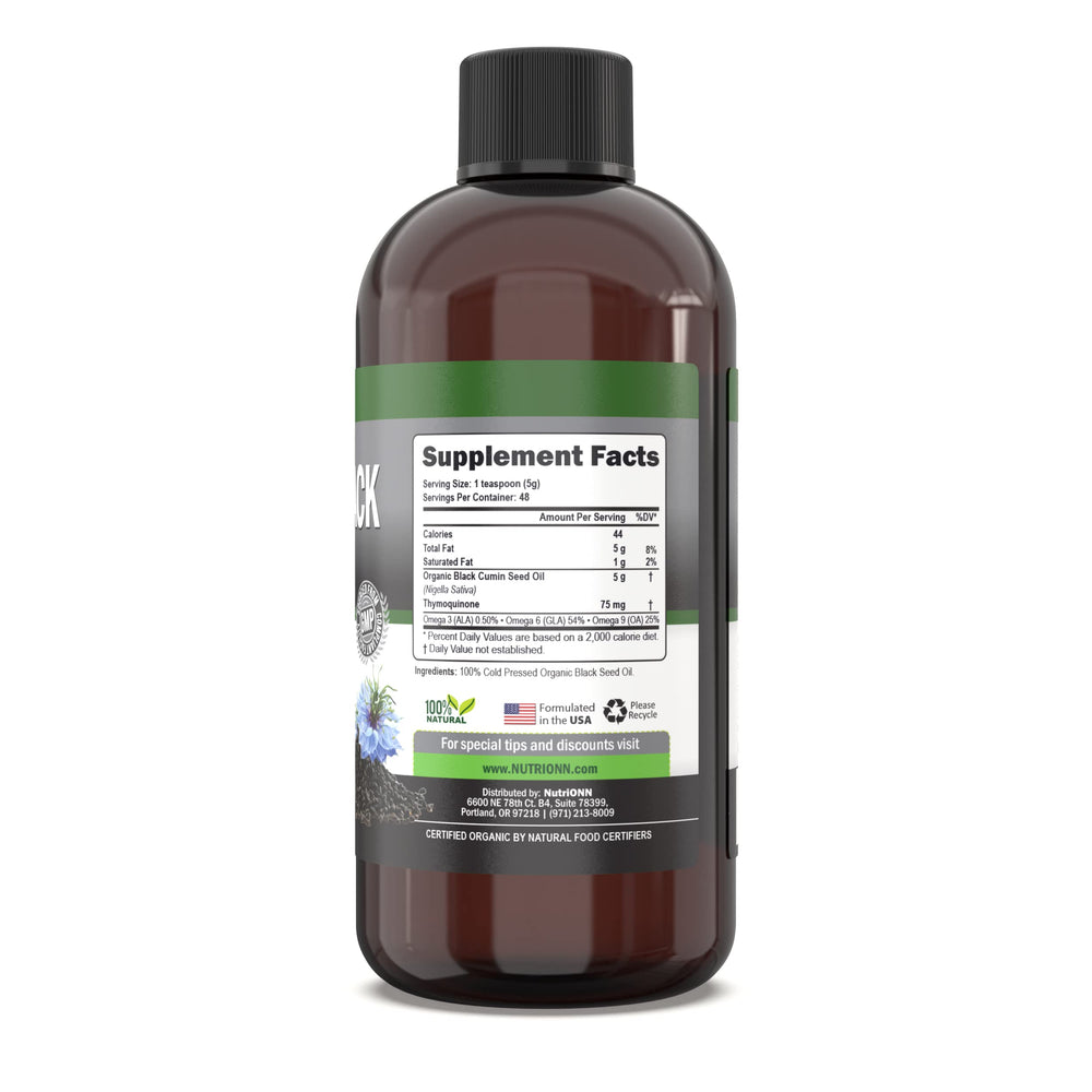 USDA Organic seal on black seed oil bottle label