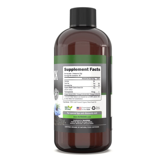 USDA Organic seal on black seed oil bottle label