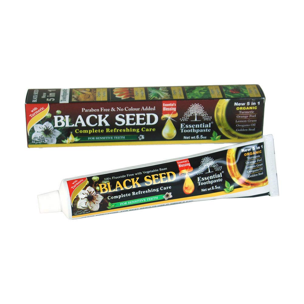 Organic Black Seed Toothpaste 5-in-1 bottle with fluoride-free vegan formula