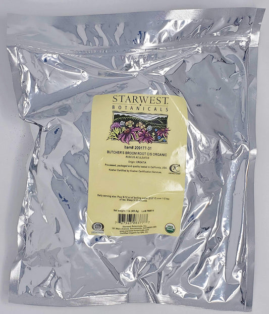 Organic Butchers Broom Root C/S, 1 lb - Ruscus aculeatus