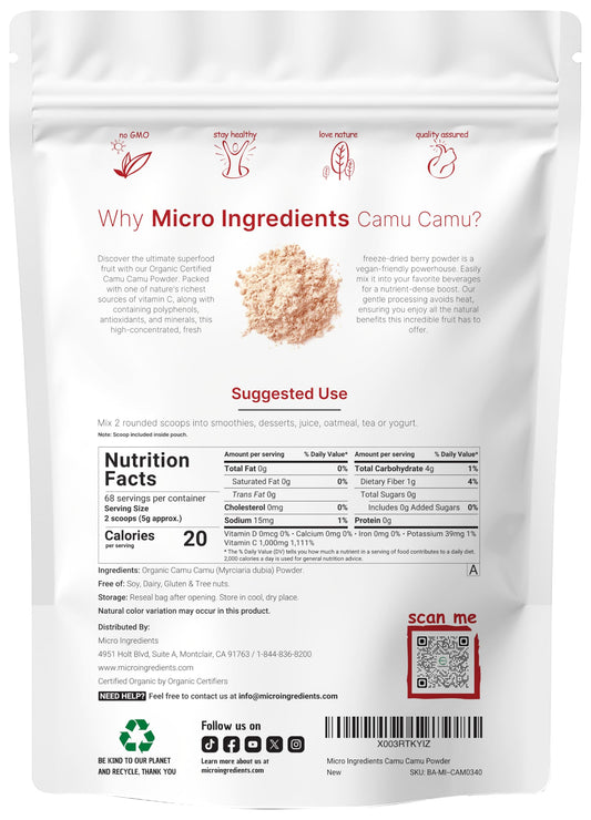 Close-up of freeze-dried camu camu powder in scoop