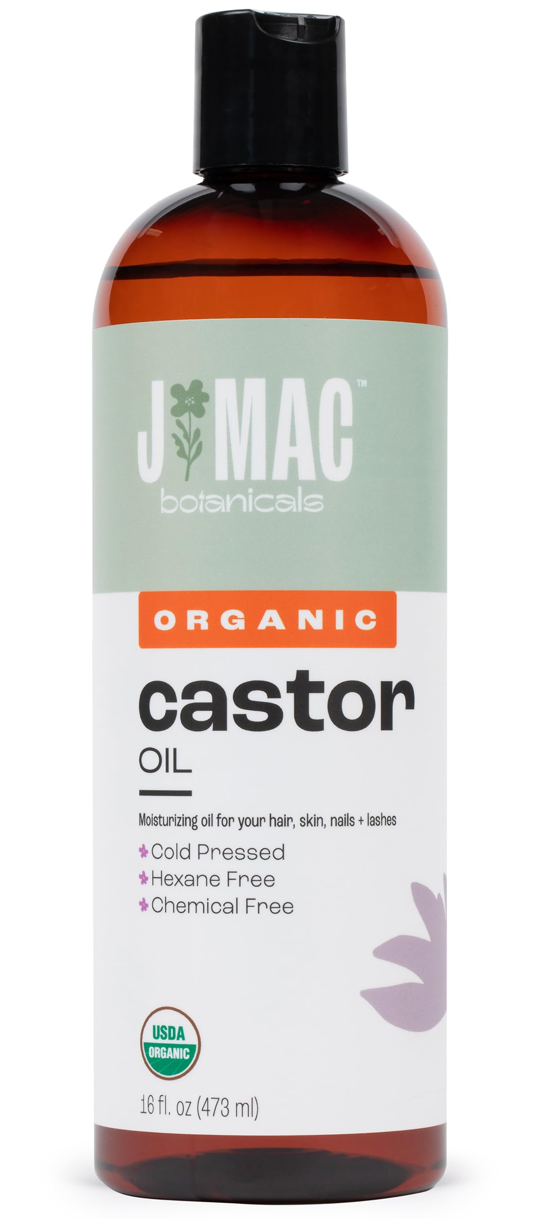 Organic castor oil 16 oz bottle in BPA-free packaging