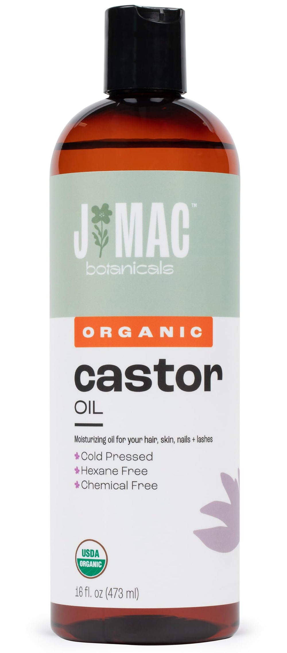 Organic castor oil 16 oz bottle in BPA-free packaging