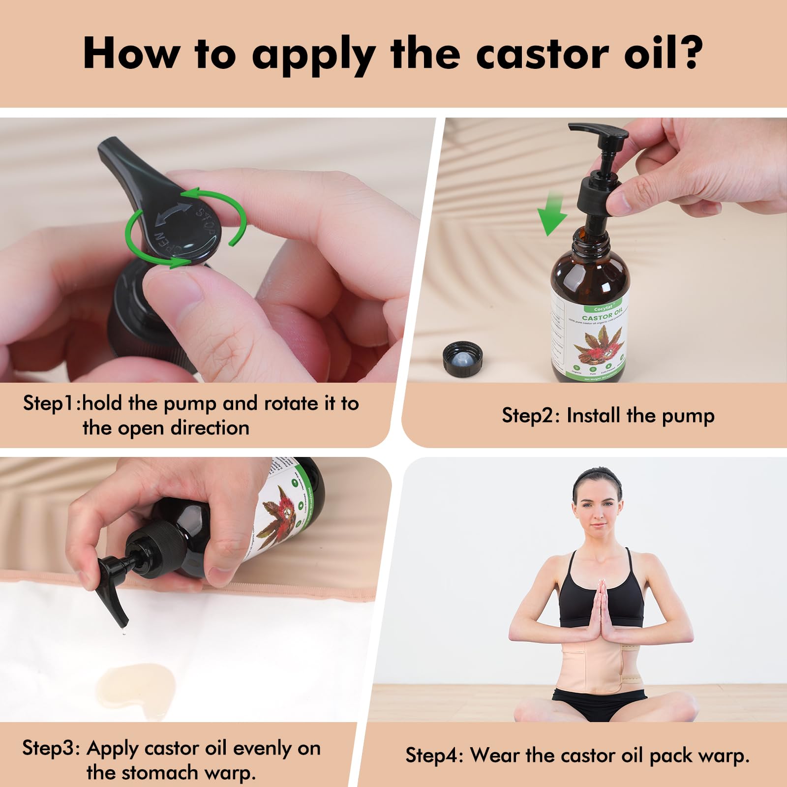 Organic castor oil bottle for body and hair use