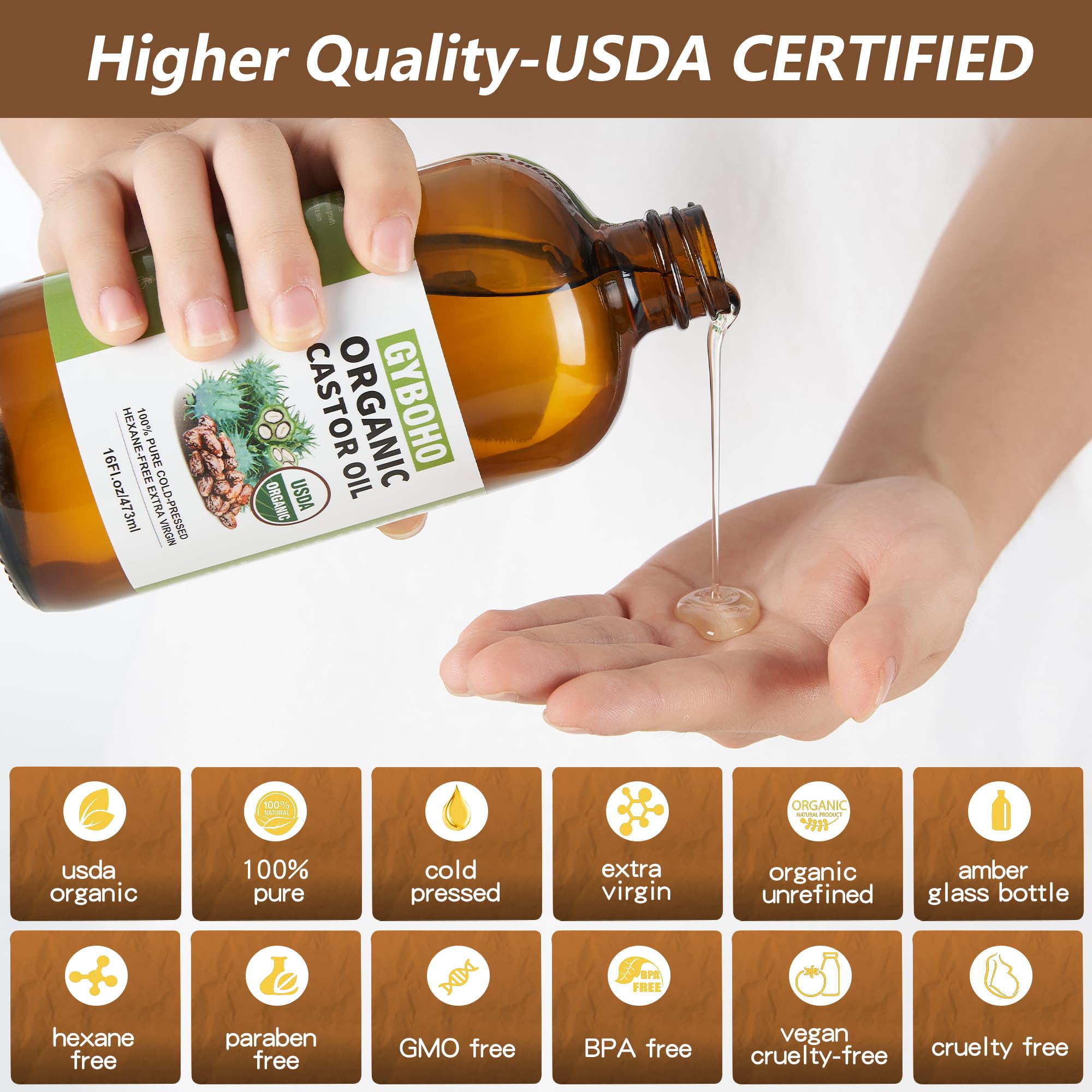 USDA certified organic cold-pressed castor oil 473ml