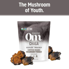 Organic Chaga Mushroom Powder packaging with organic certifications