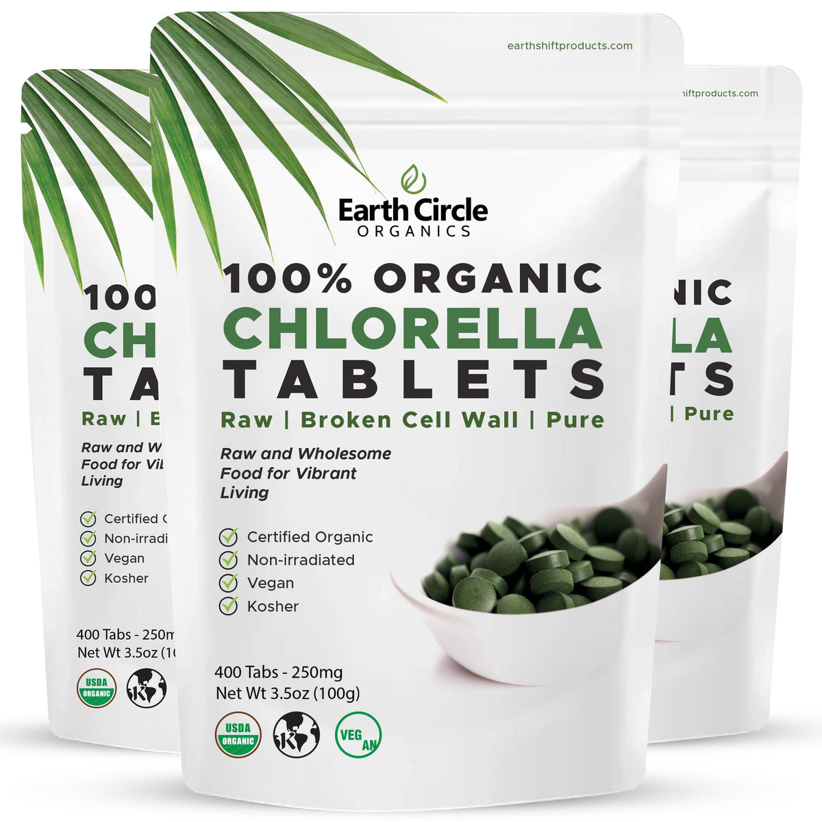 Front view of Organic Chlorella Tablets bottle with 400-count label