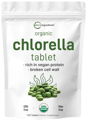 Front view of Organic Chlorella tablets bottle