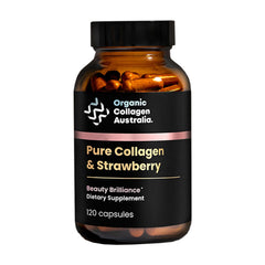 Bottle of Organic Collagen Australia Beauty Brilliance Strawberry Capsules