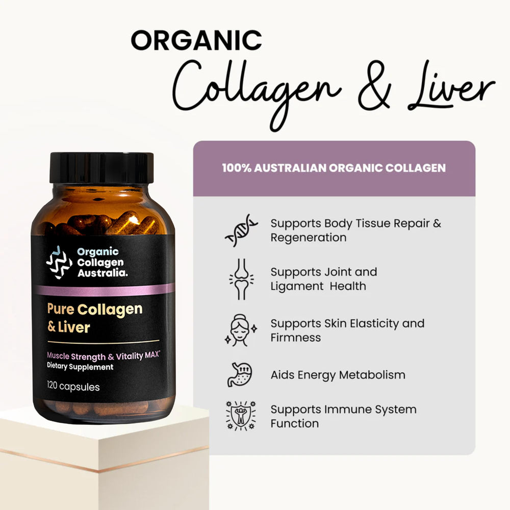 Close-up of the Pure Collagen & Liver Capsules bottle label