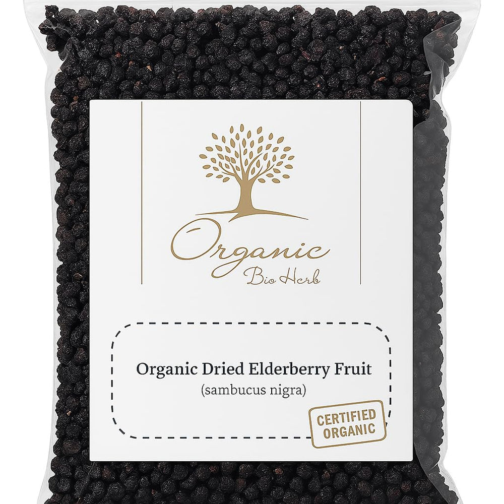 Organic dried elderberry fruit Sambucus Nigra 6 oz - front view