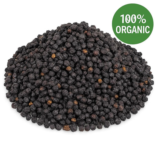 Organic dried elderberry fruit Sambucus Nigra 6 oz - label close-up