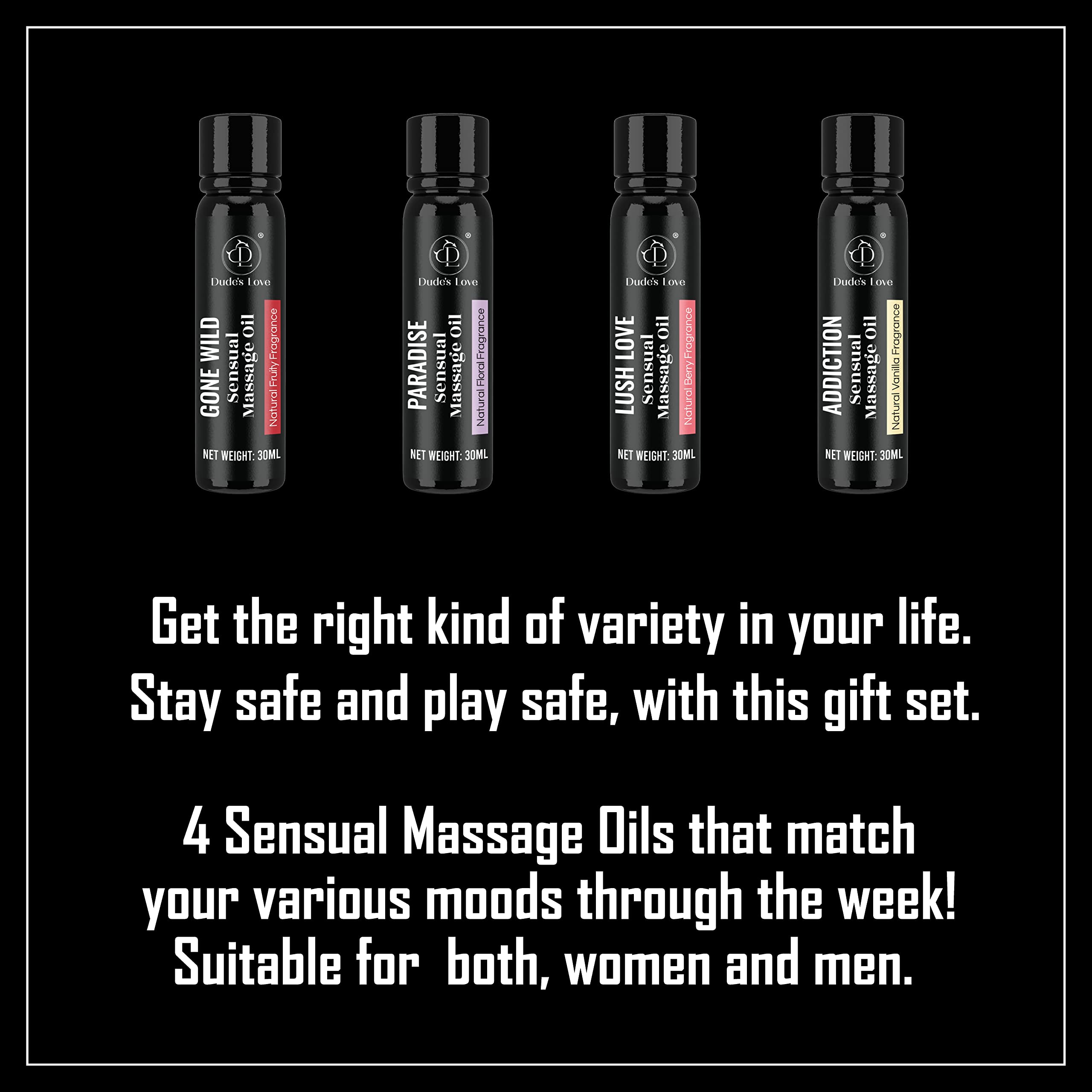 Fruity scented massage oil bottle in the four-pack set