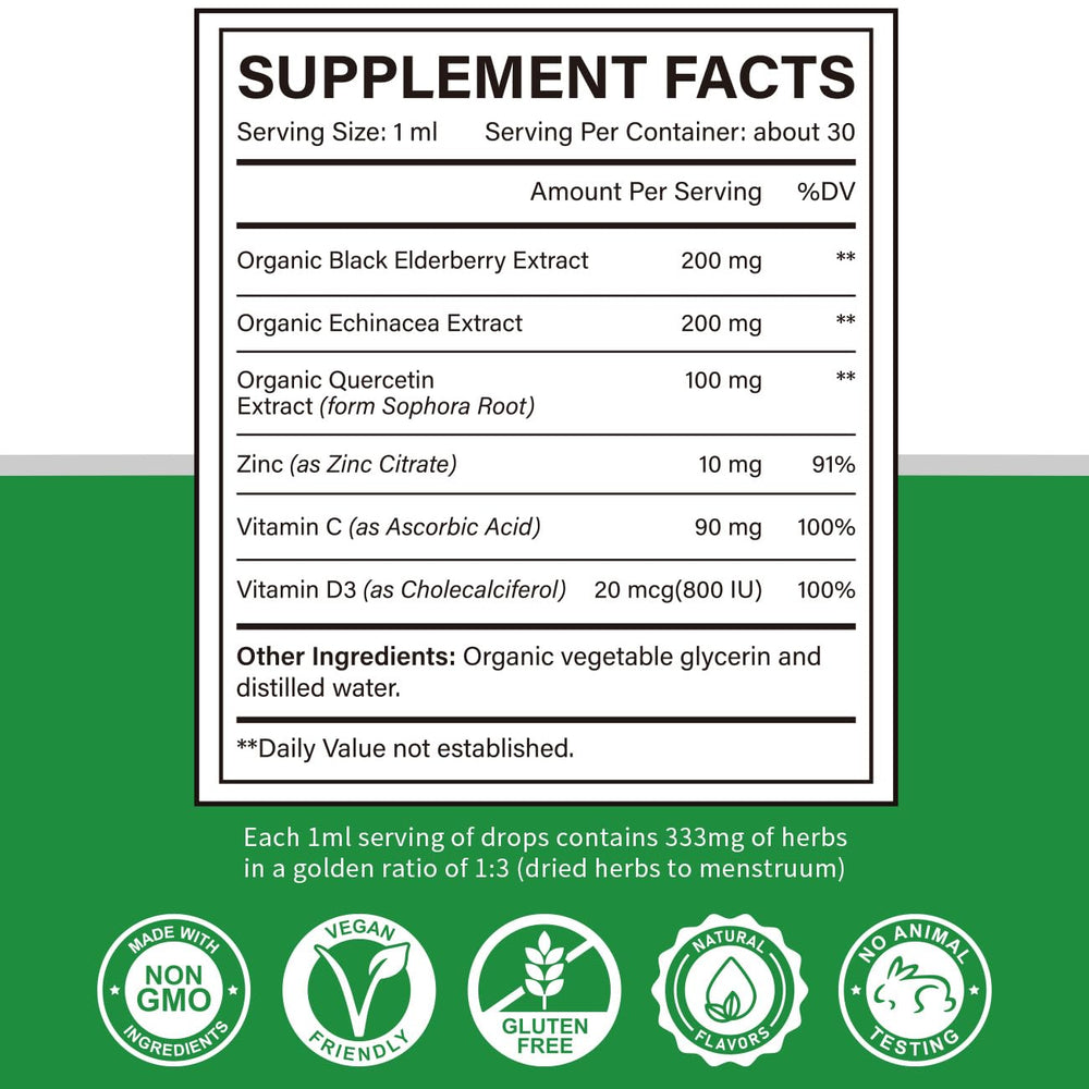 Organic elderberry and echinacea immune support liquid drops