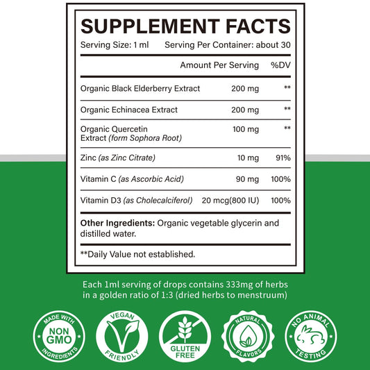 Organic elderberry and echinacea immune support liquid drops