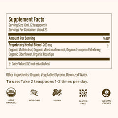 Close-up of organic elderberry and elderflower ingredients used in the syrup