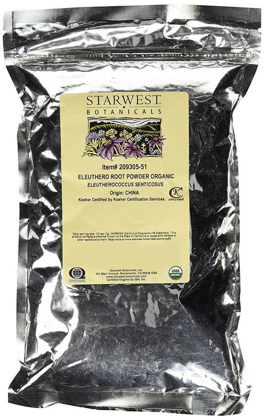 Organic Eleuthero Root Powder 1lb packaging label