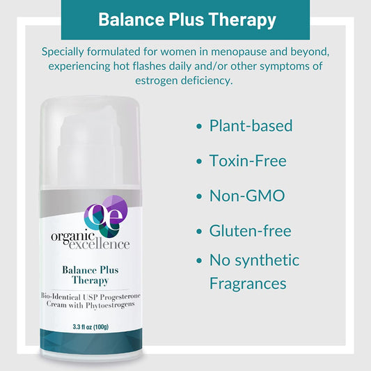 Organic Excellence Balance Plus Therapy pump-dispense shows controlled application for morning and evening routines