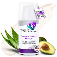 Organic Excellence Progesterone Cream bottle front signals natural hormonal support for daily balance.