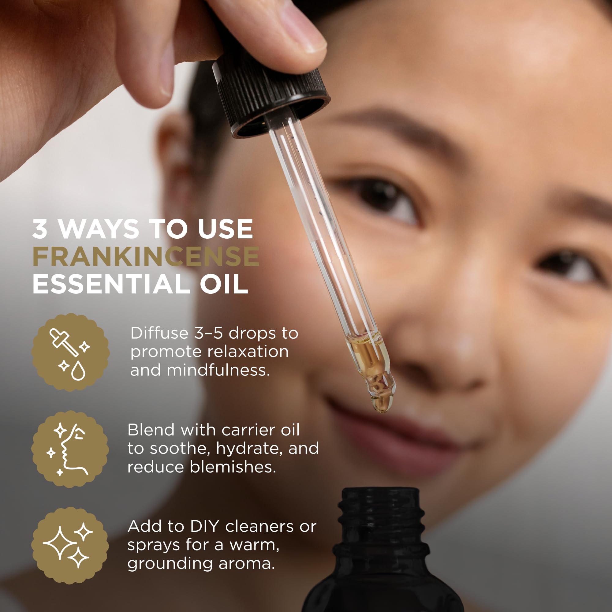 Organic frankincense oil bottle close-up