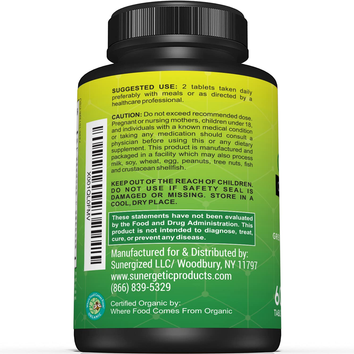 Organic fruits, vegetables and herbs included in tablets