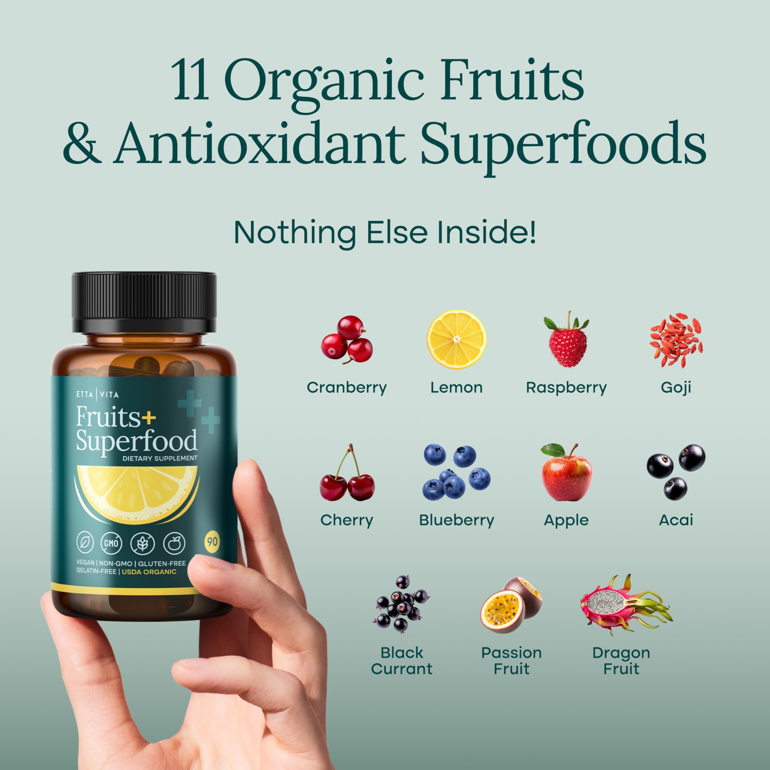 Capsules shown next to organic fruits