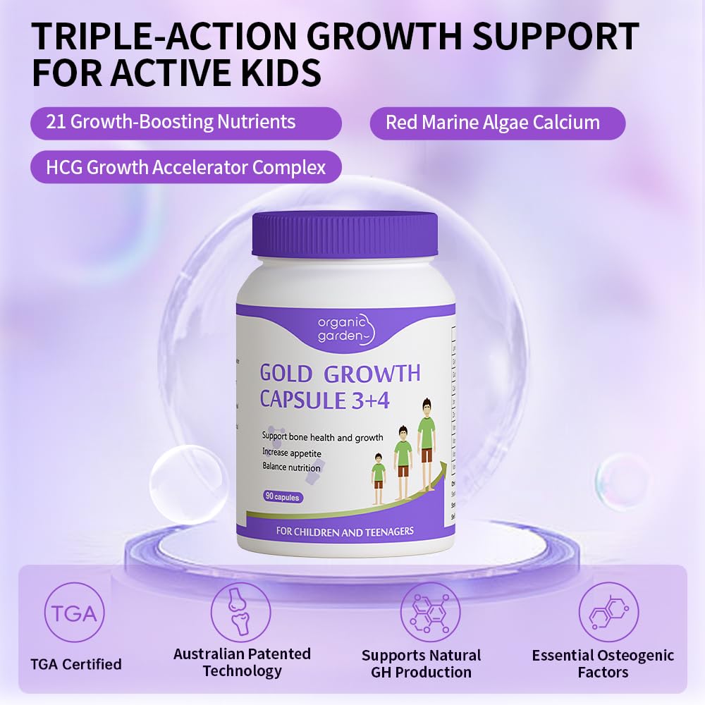 Close-up of OrganicGarden Height Support Capsules bottle label