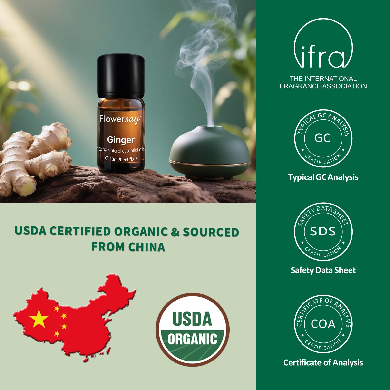 USDA Organic ginger essential oil 10ml with packaging