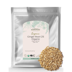 Organic dried ginger root 1/4 inch cut in a resealable 1 lb bag
