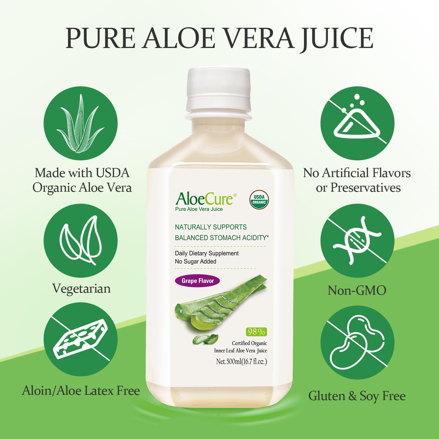 Organic grape extract added to AloeCure Aloe Vera Juice