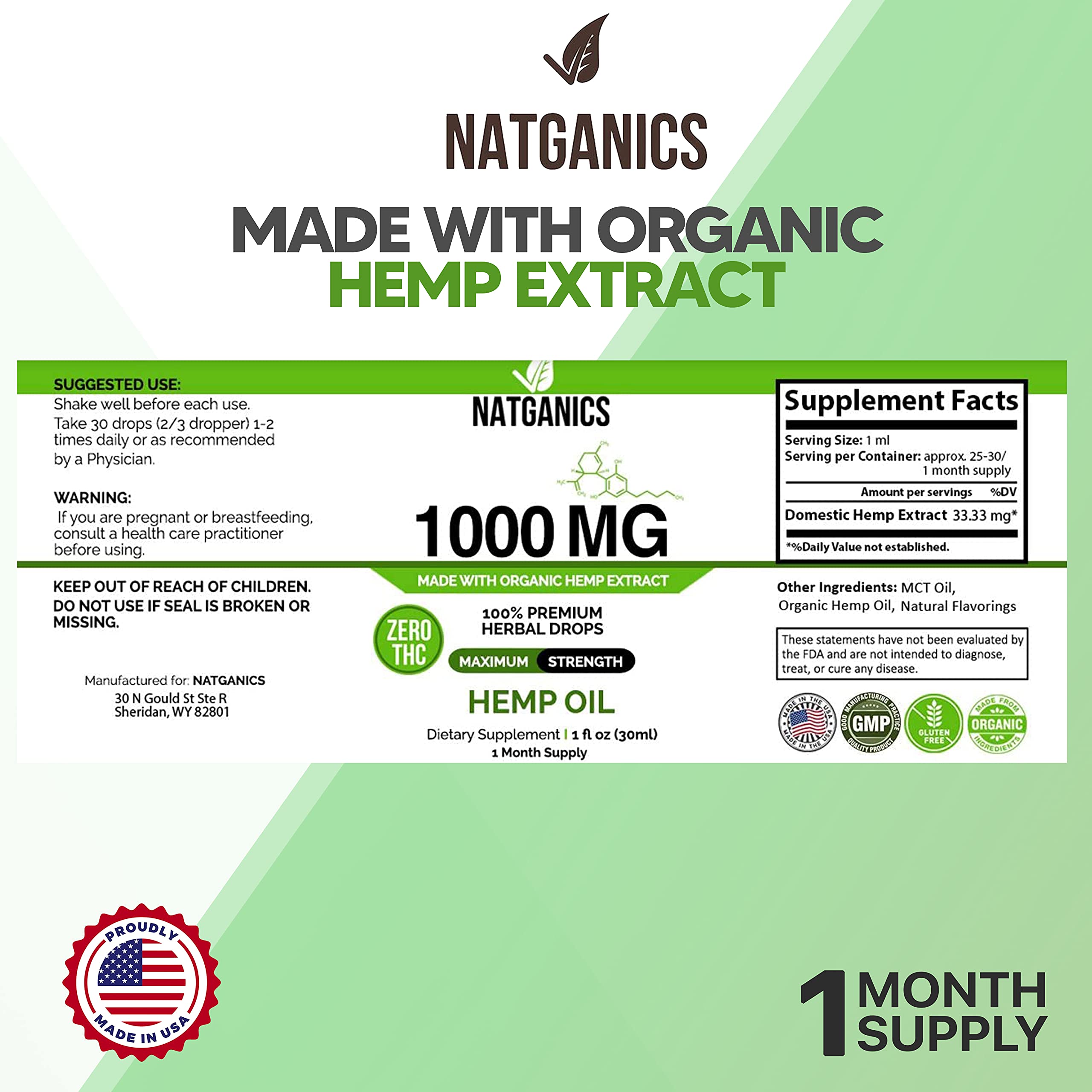 Hemp oil drops mint flavor 1000mg