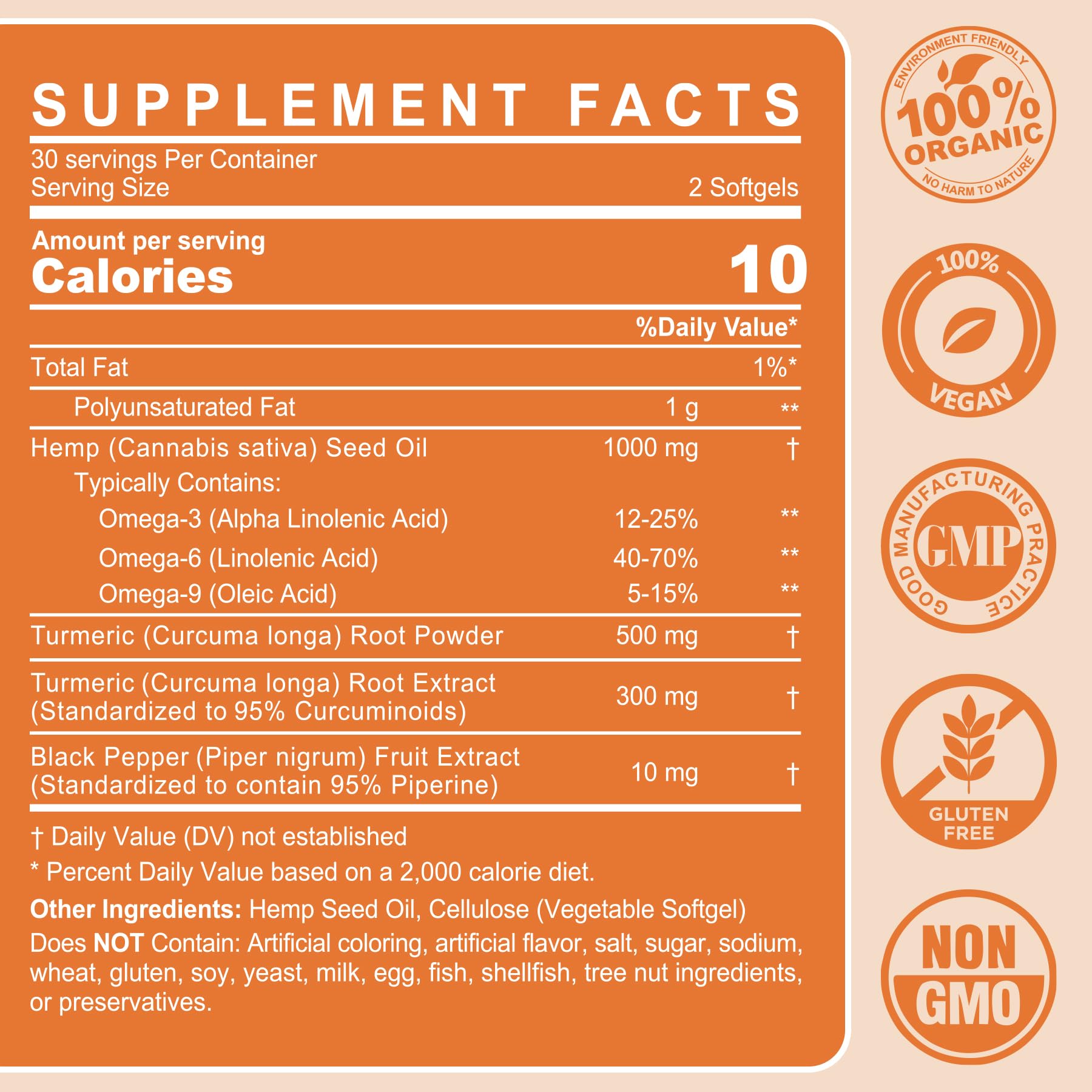 Organic hemp seed oil softgels bottle