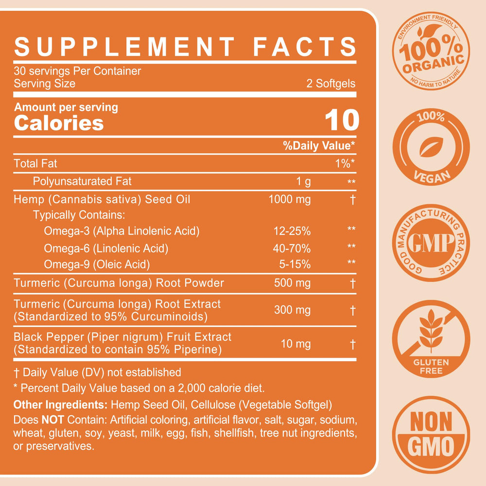 Organic hemp seed oil softgels bottle