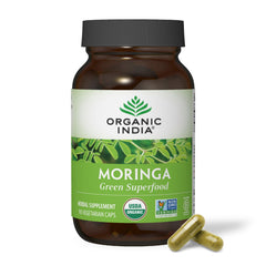 Front view of Organic India Moringa Capsules bottle (90 capsules)