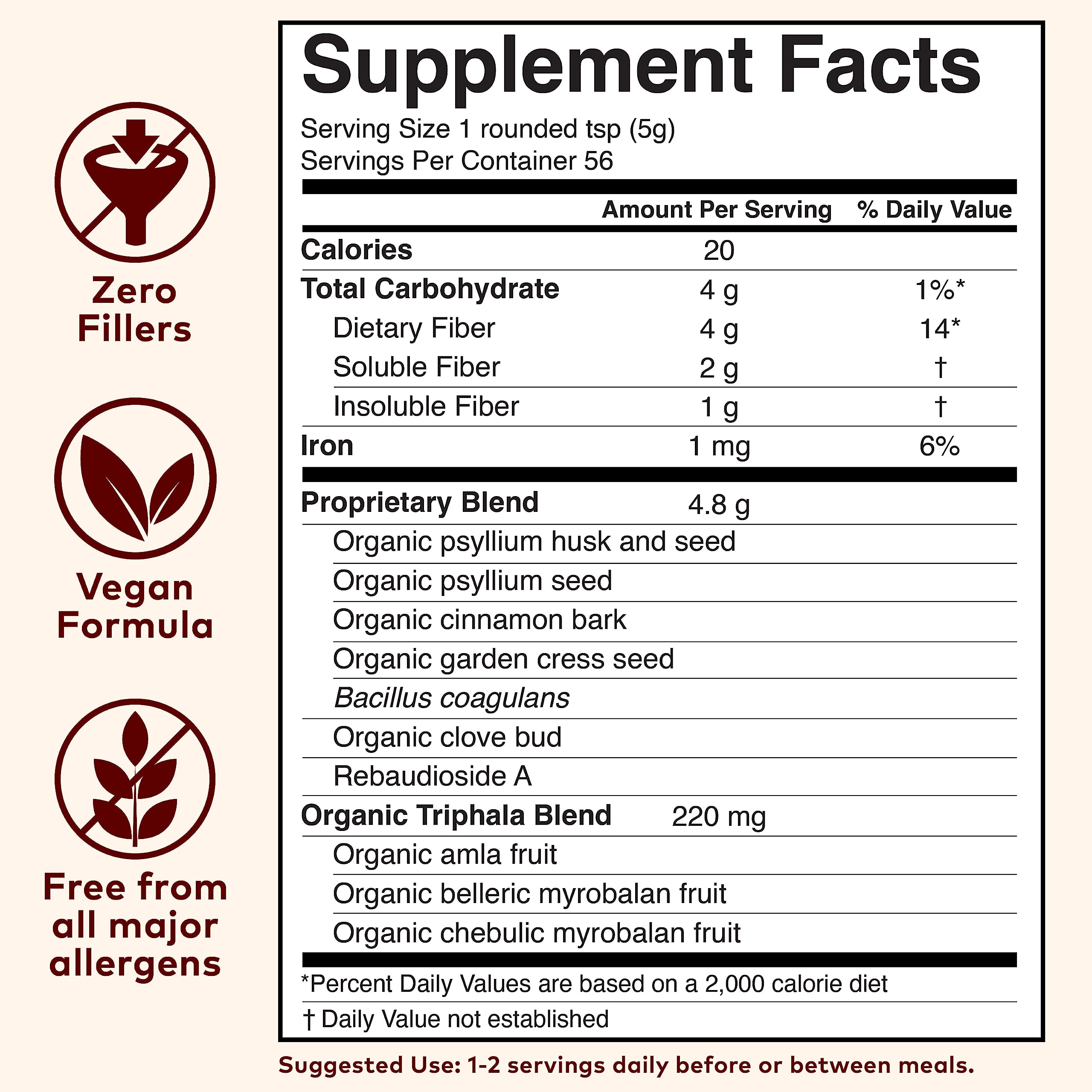Scoop of psyllium husk powder with cinnamon-flavored label